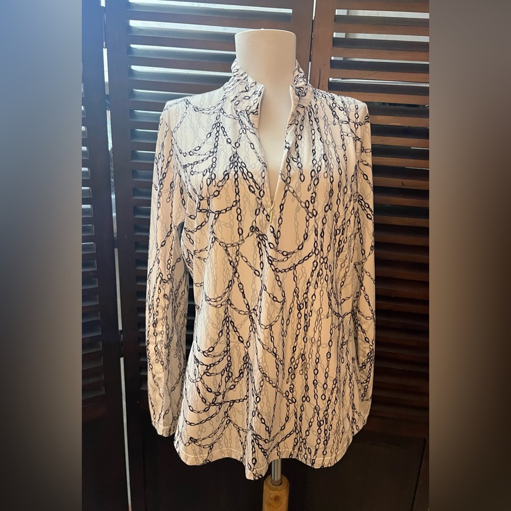 EP  New York Golf Top ,Long Sleeve Cascading Chains Print!